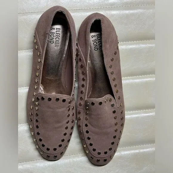 Bleecker & Bond Arianna Women 7.5M Beige Suede Studded Flats Loafers Shoes - Picture 8 of 11